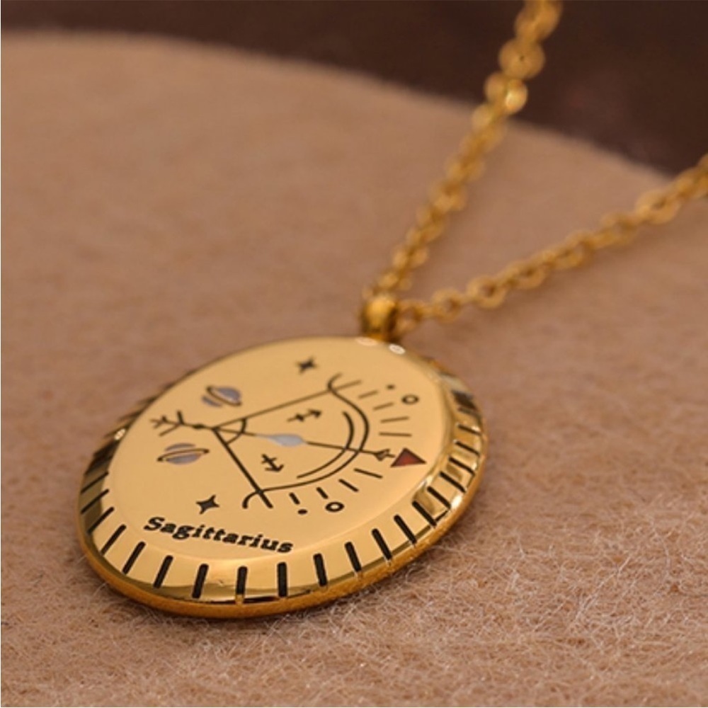 SAGITTARIUS New 18k Gold Plated SAGITTARIUS Sign Oval Pendant Necklace Astrology